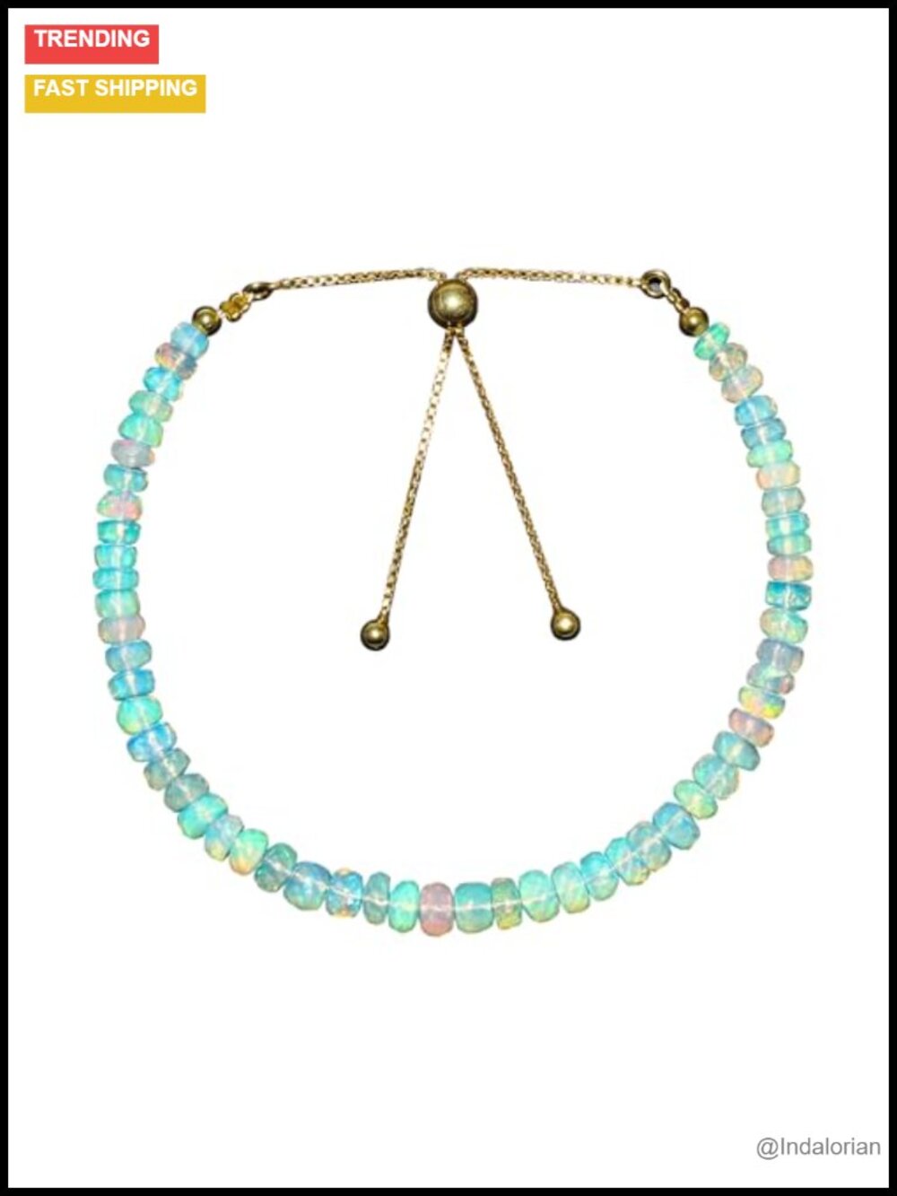Natural Ethiopian Opal Bolo Bracelet 14K Gold Plated Dainty Handmade Boho